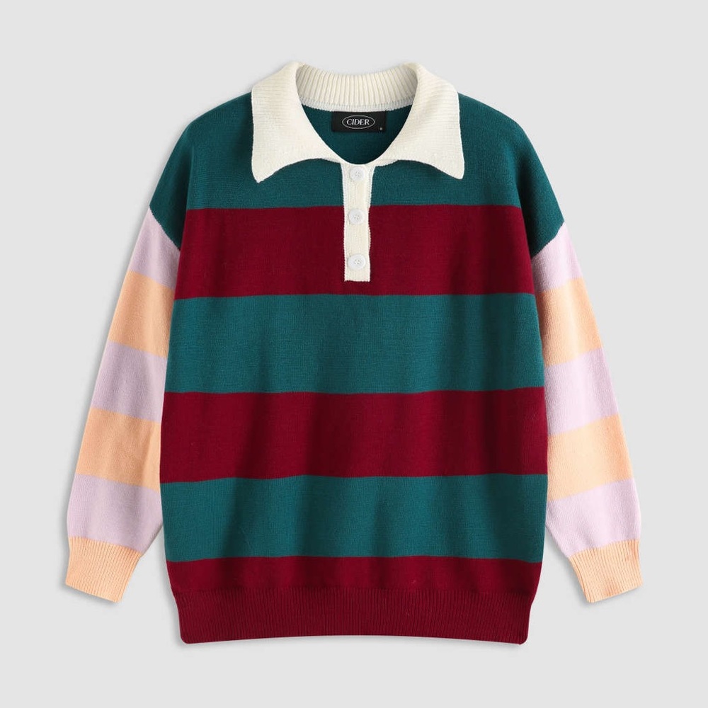 Cider Striped Patchy Polo Sweater - Picture 2 of 6